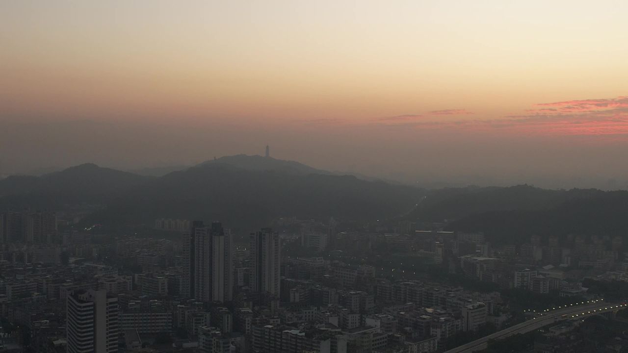 广东江门城市日出彩霞航拍