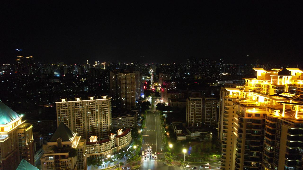福建福州城市夜景灯光航拍