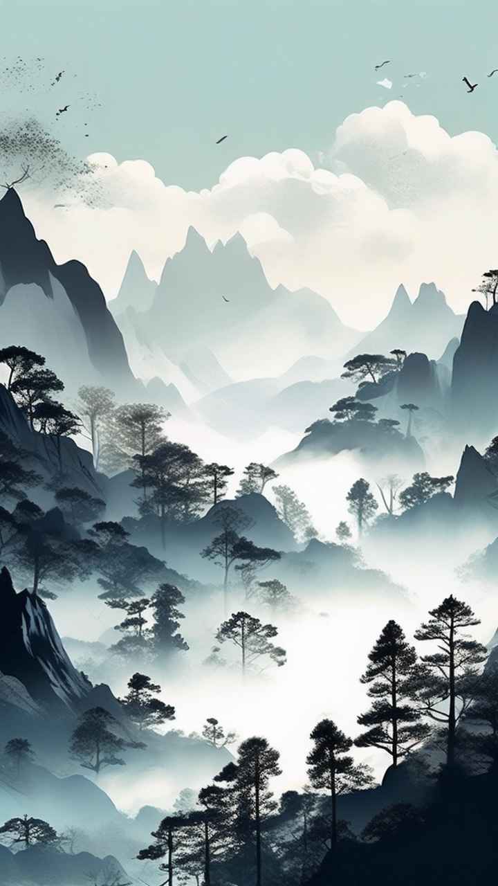 国潮山水插画风景图 27