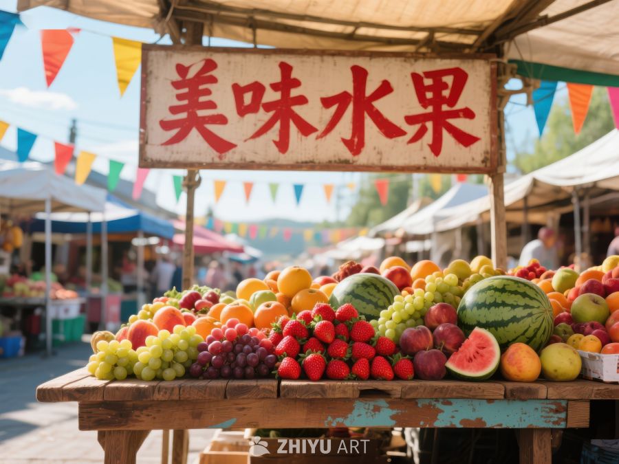 水果摊位色彩缤纷，市场热闹非凡 534