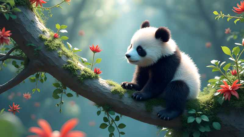 户外可爱的熊猫在玩耍 1
