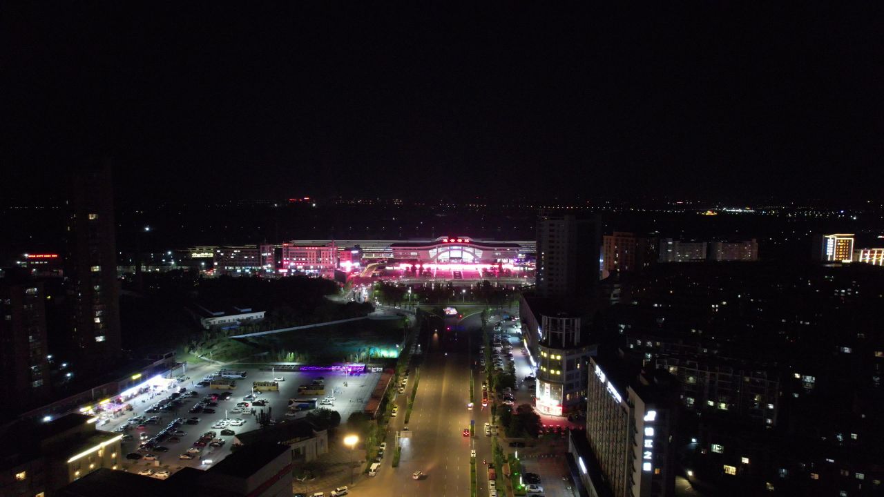 江苏连云港城市夜景航拍