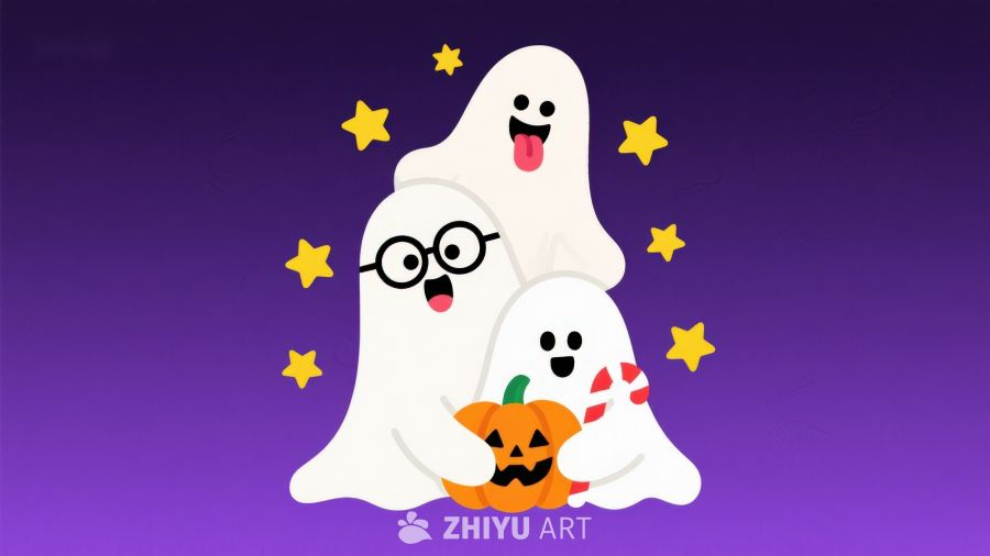 欢乐万圣节：萌趣幽灵与南瓜灯