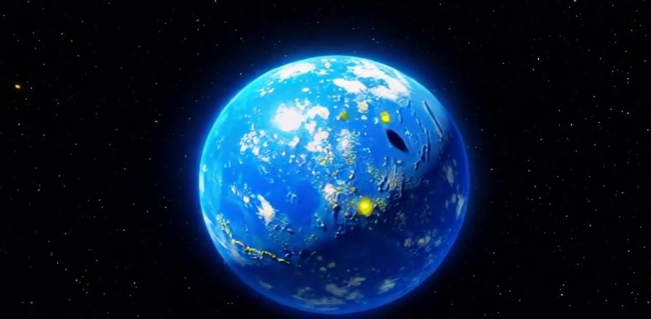 深邃宇宙中的蓝色星球，点缀着光点。