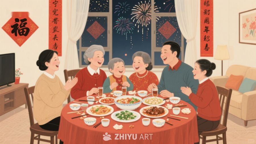 家庭围坐共庆新年 578