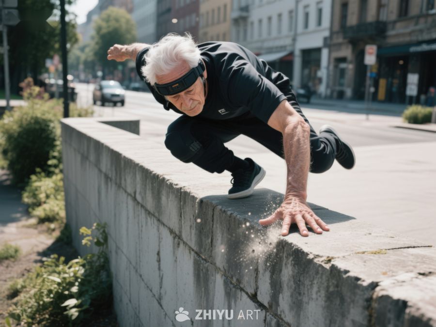 老人街头攀墙，活力四射 431