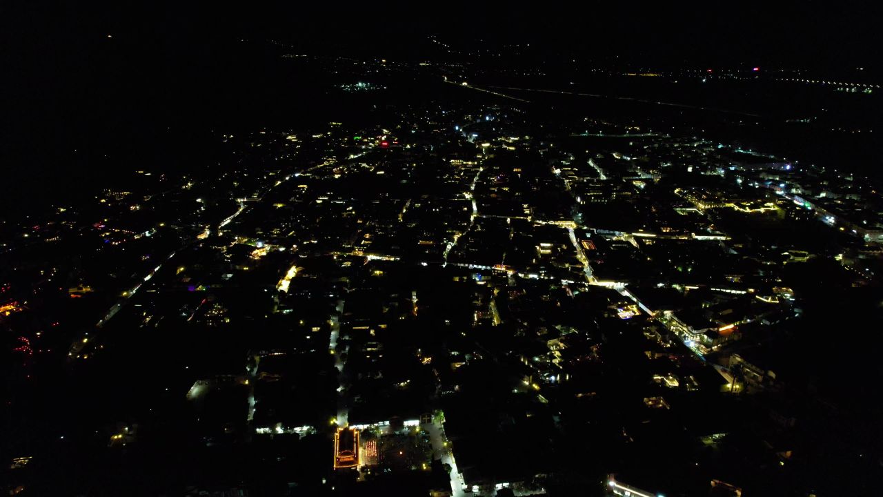 云南 束河 古镇 夜景 航拍