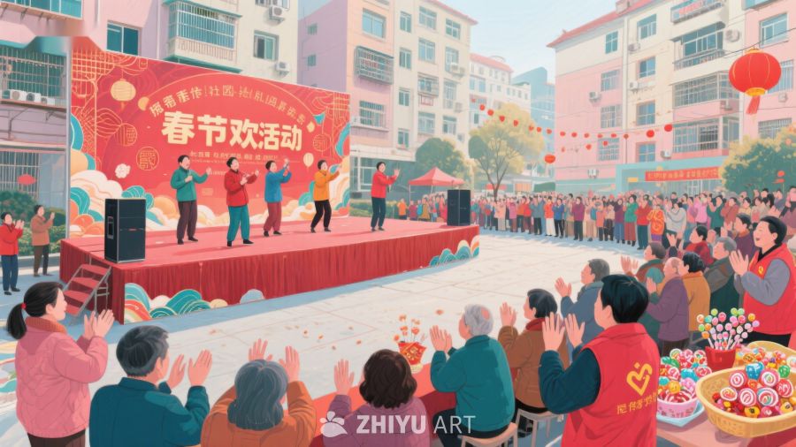 春节欢庆活动，群众舞台表演 92