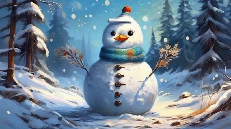 冬季插画雪人堆 112