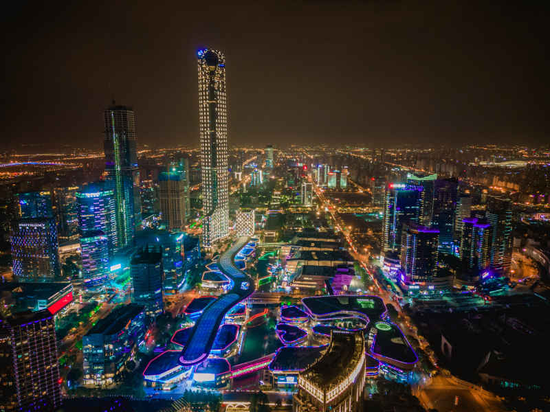 航拍 江苏 苏州 城市 夜景