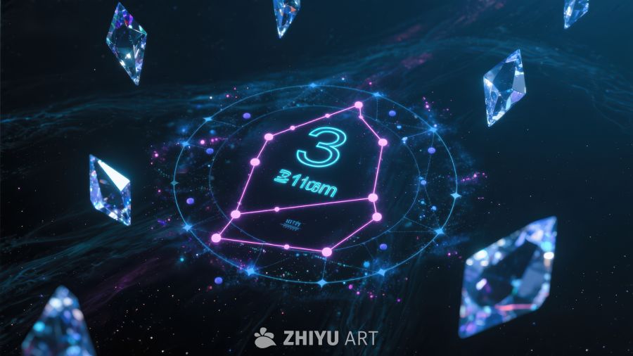 数字3与钻石环绕的宇宙场景 508