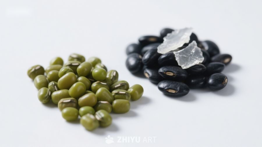 绿豆、黑豆与冰糖的组合