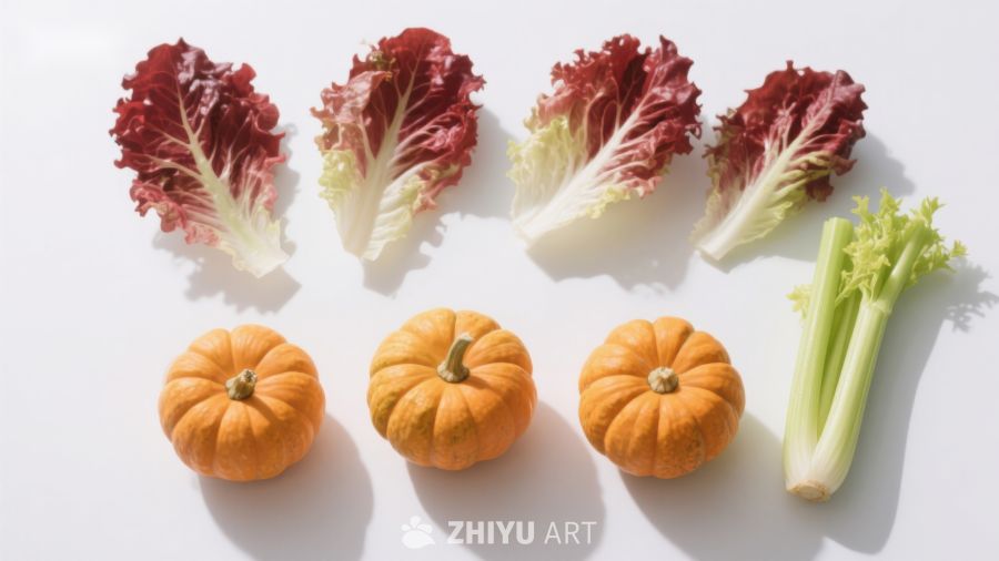 南瓜与生菜的静物摆拍