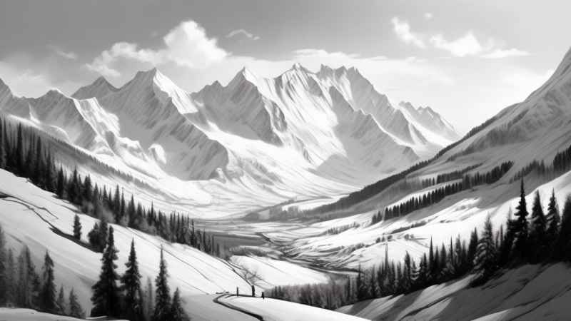 冬季背景图插画雪山雪景 82