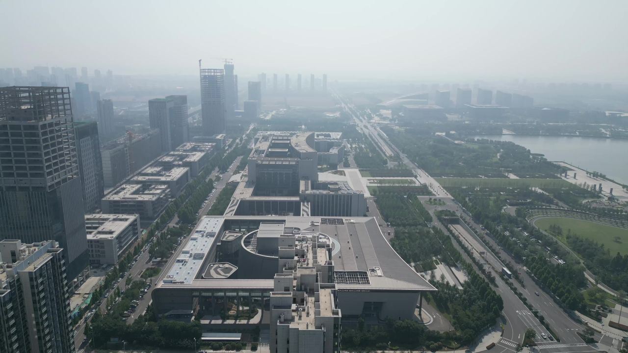 航拍山东济宁新城地标建筑