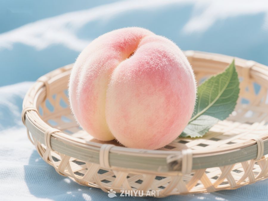 新鲜桃子置于竹篮中 644