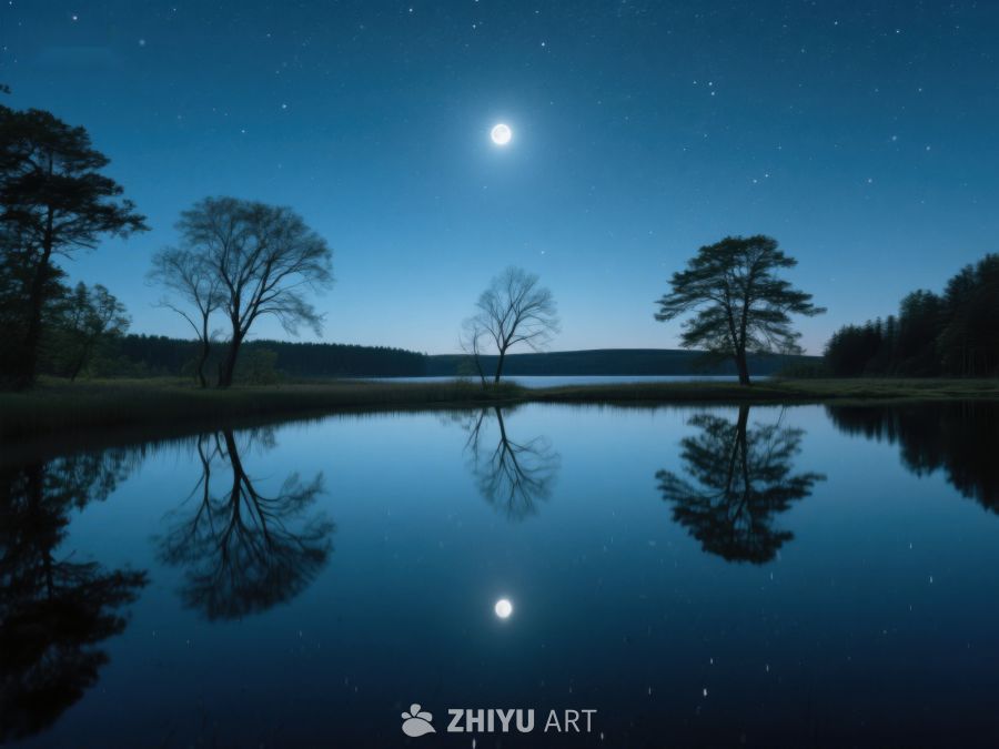 月夜湖畔，树影婆娑 587