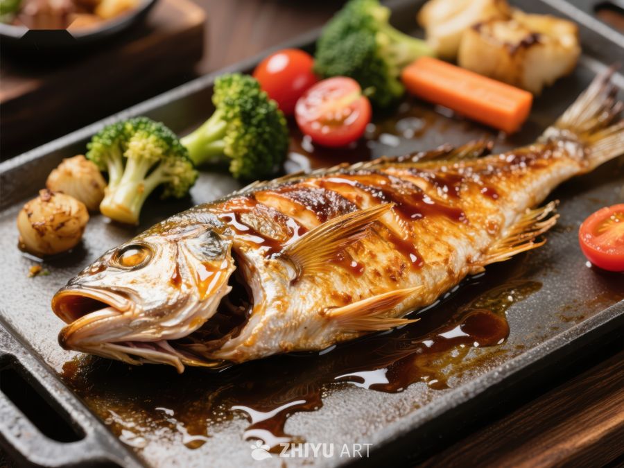 烤鱼配蔬菜，美味健康餐