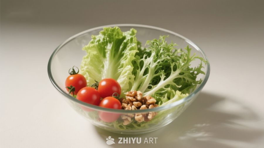 玻璃碗中的新鲜沙拉食材