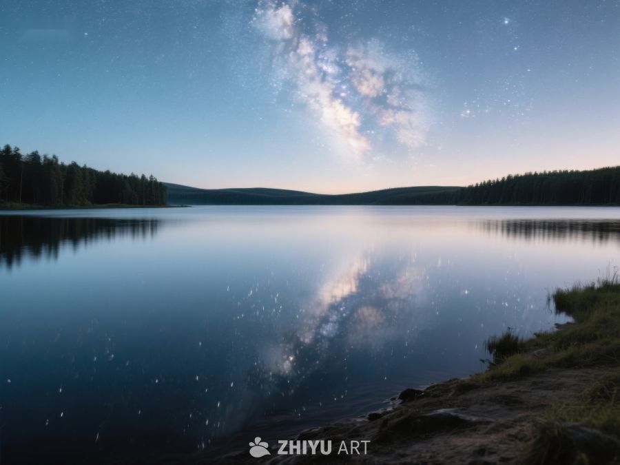 夜空银河倒映平静湖面 421