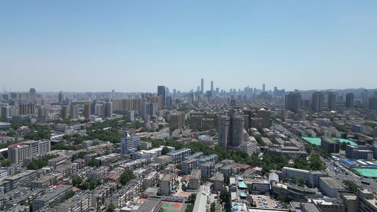 航拍山东济南城市大景 