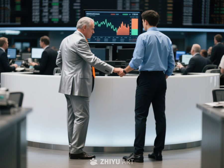 交易大厅内两人握手交流 167