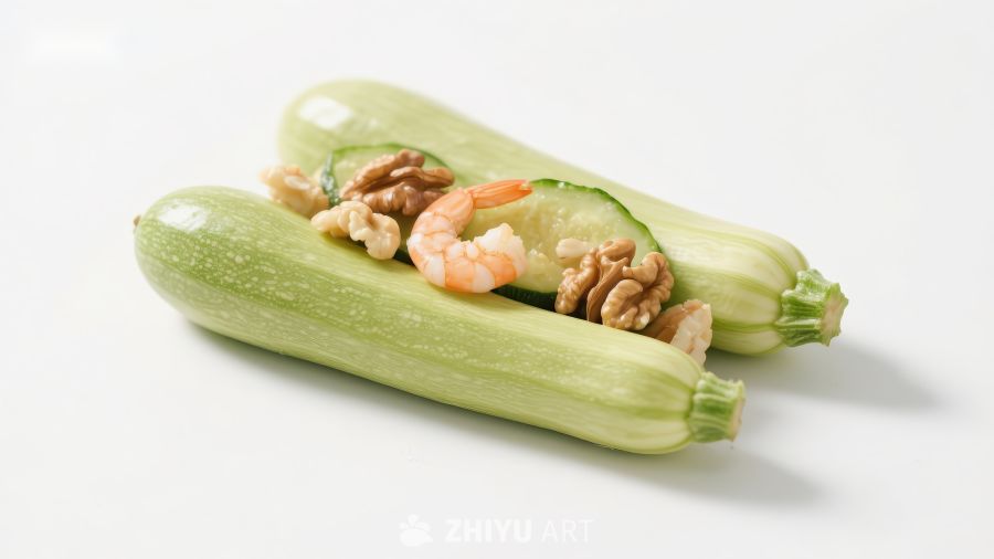 新鲜西葫芦配虾仁与核桃