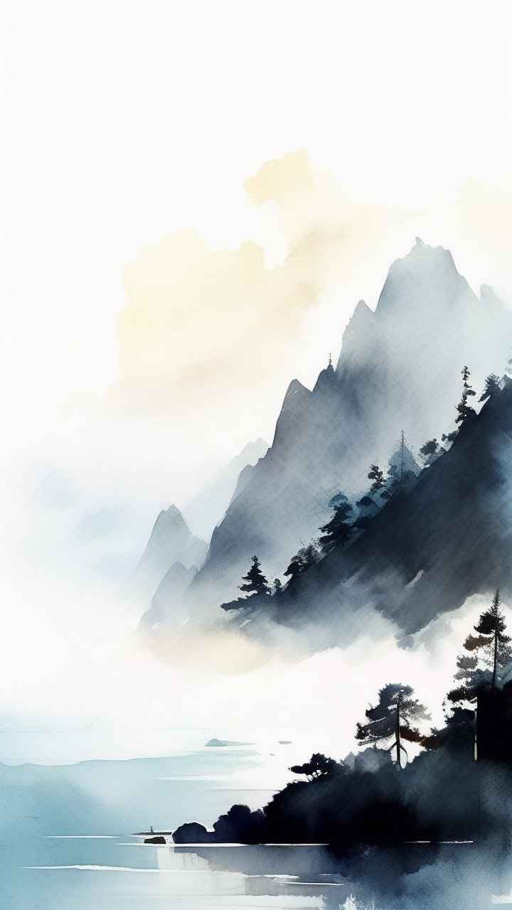 雾气缭绕水墨山水画简约风格 85