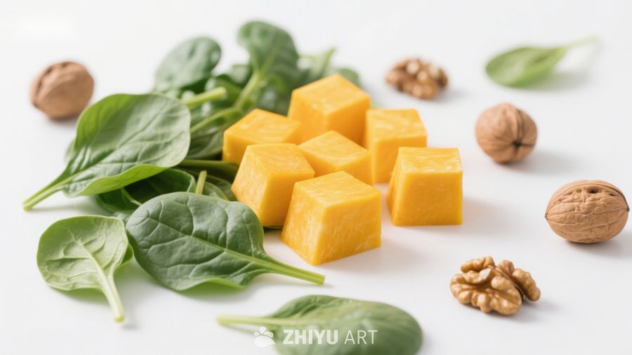南瓜块与菠菜核桃组合