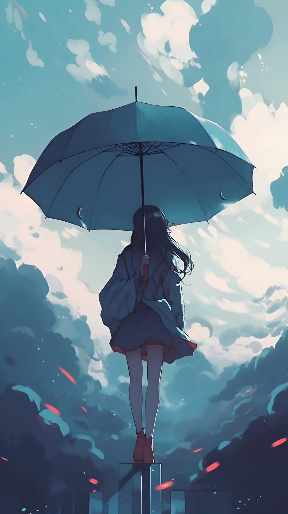 打伞女孩忧郁的美