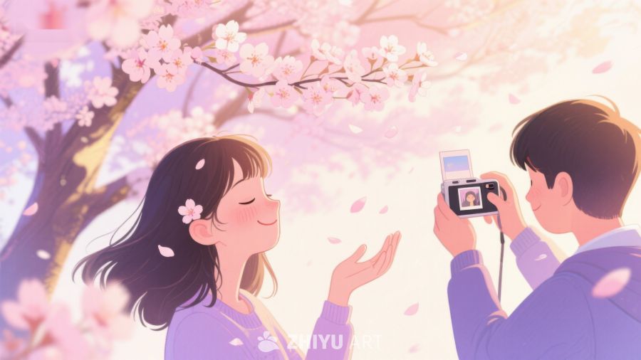 樱花树下，男孩为女孩拍照 614