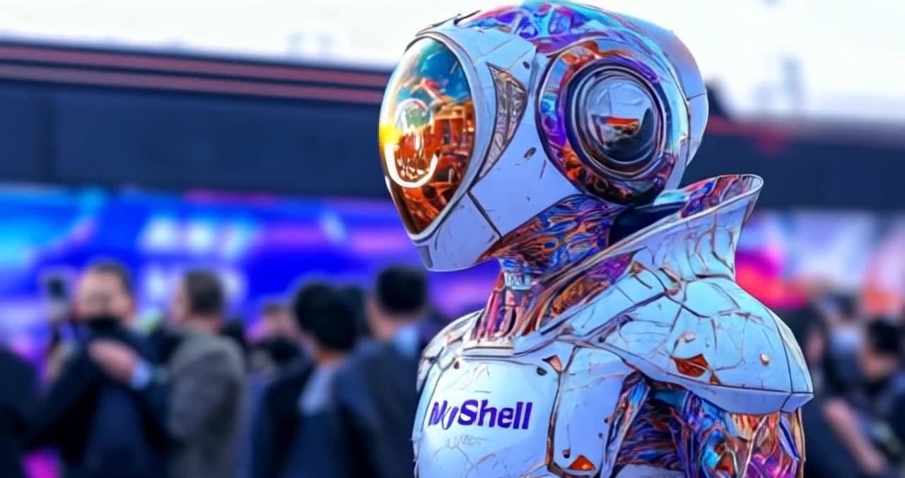 MyShell宇航员举手，科幻风格盔甲特写