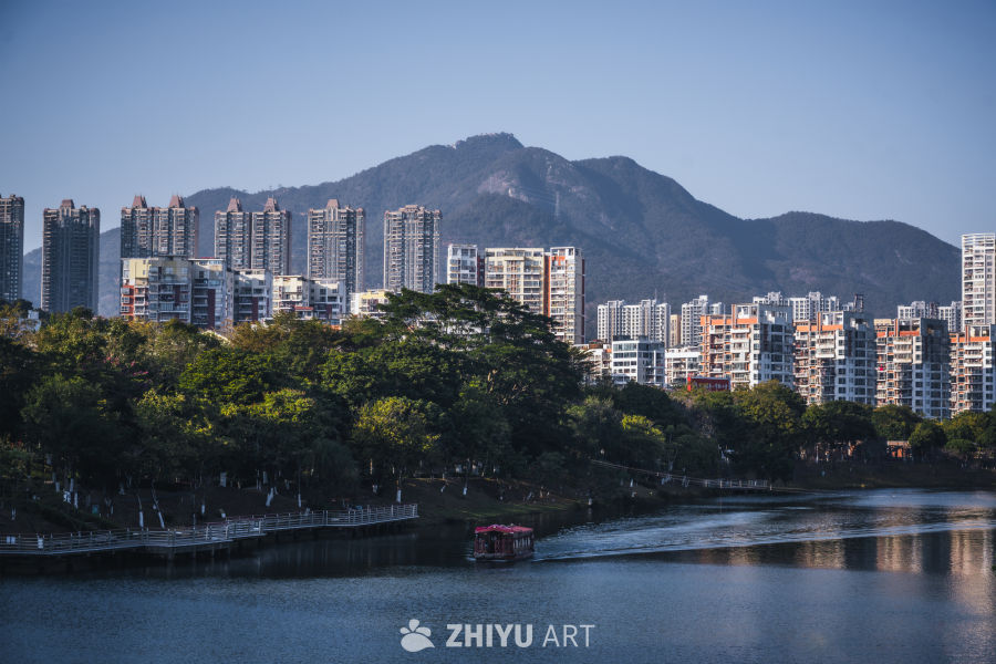 湖畔城市风光