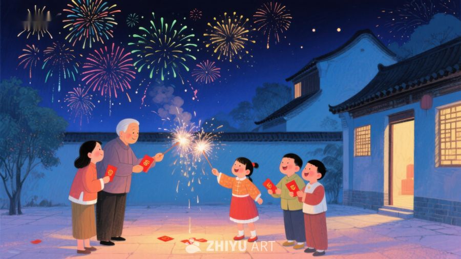 夜空烟花下，家庭欢庆时刻 1214