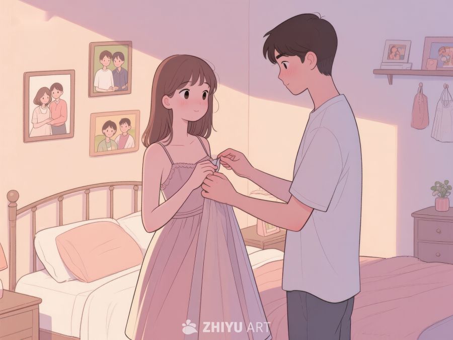 温馨卧室中两人互动 854