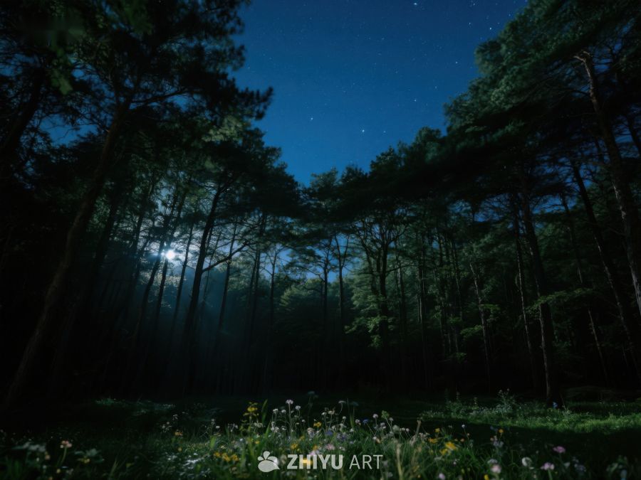 夜幕下的森林，星光点点 444