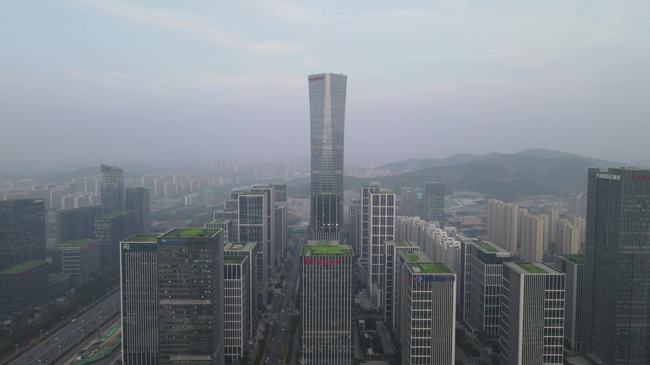 航拍山东济南汉峪金融商务中心