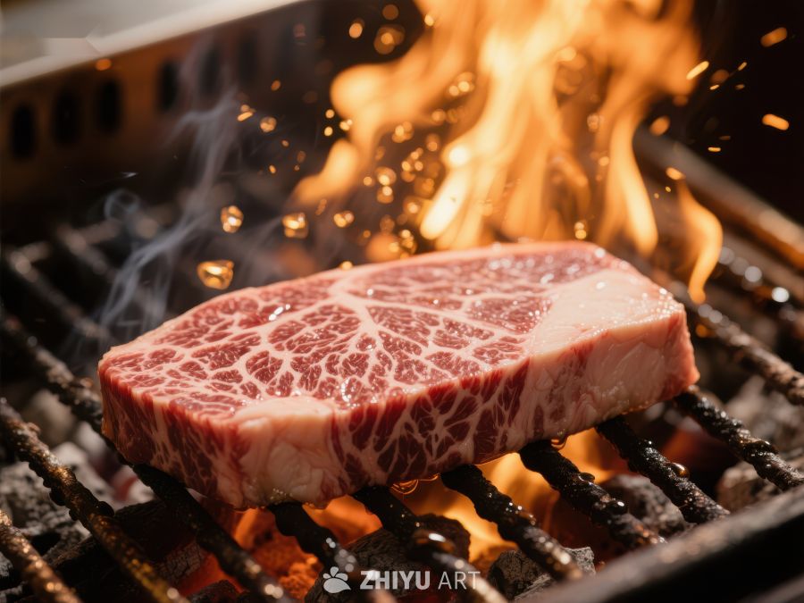 火焰炙烤的雪花牛肉