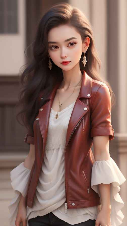 红色皮衣大美女