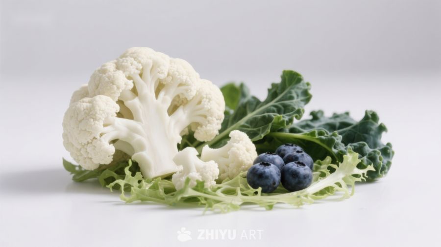 花椰菜蓝莓与绿叶蔬菜组合