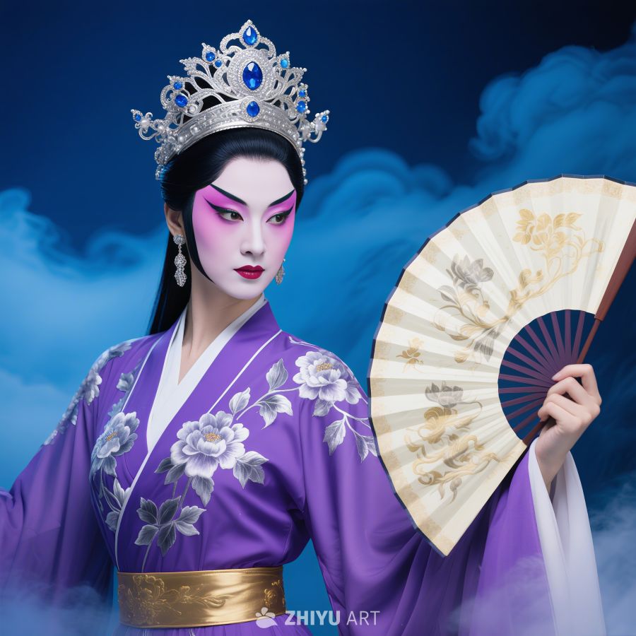 京剧国风复古装饰头像女、复古、手持折扇