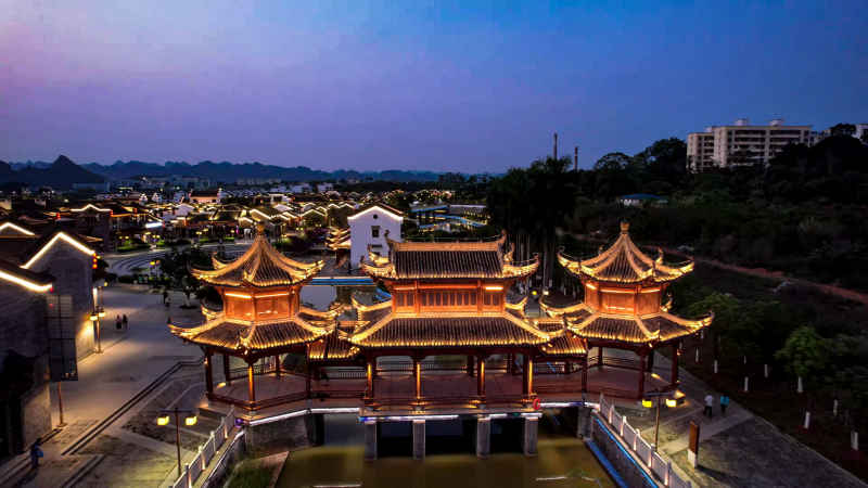 广西崇左太平古城夜景航拍  