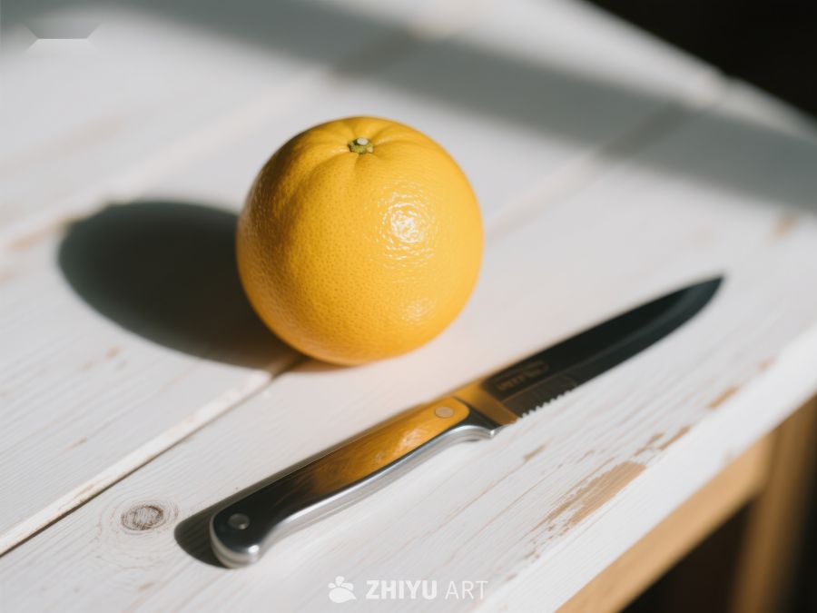 橙子与刀具静置桌面 63