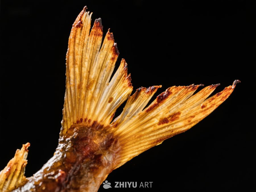 鱼尾特写：细节纹理清晰展示