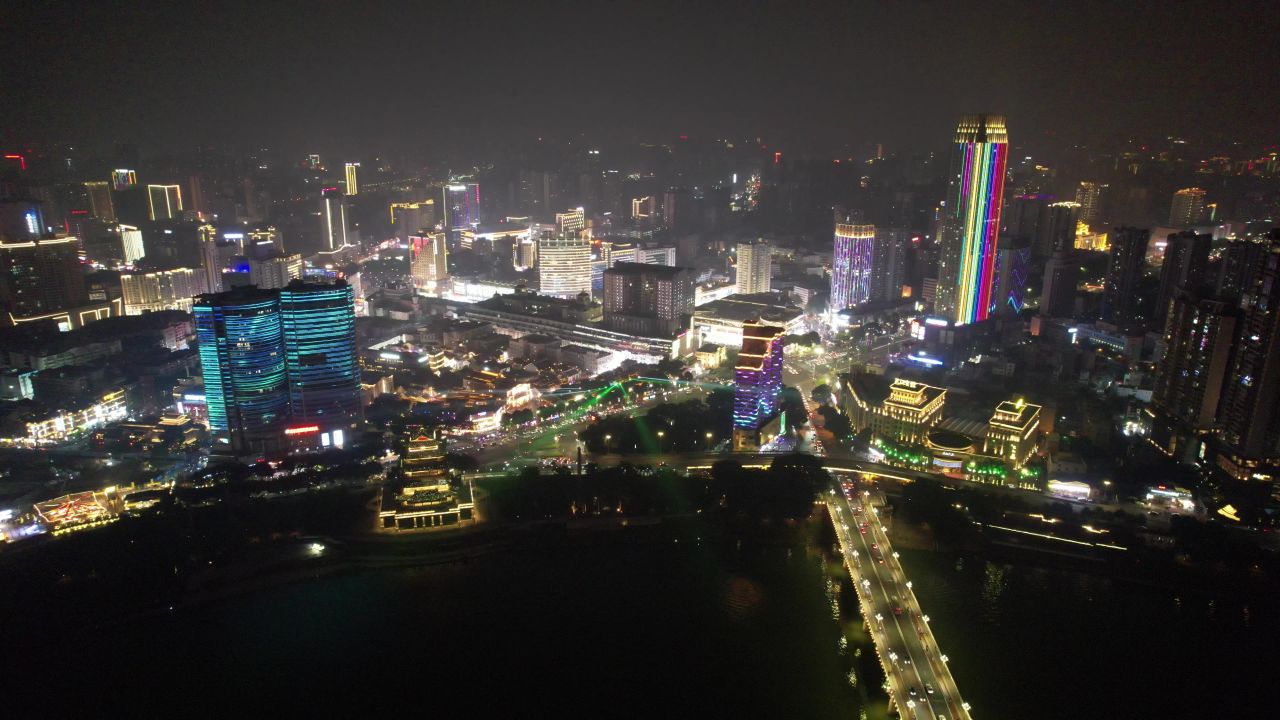 广西南宁城市夜景灯光交通航拍