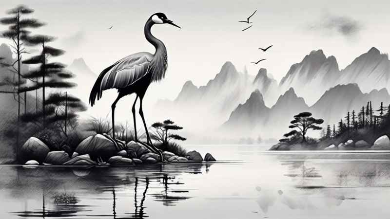 国风鹤山水风景插画 20