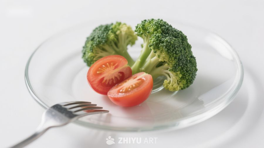 盘中的西兰花与番茄