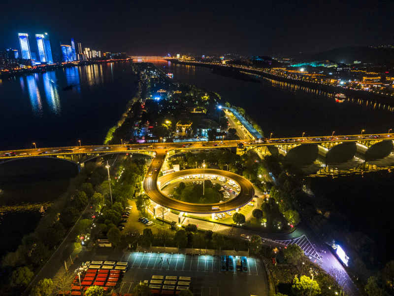 湖南长沙城市夜景灯光航拍摄影图