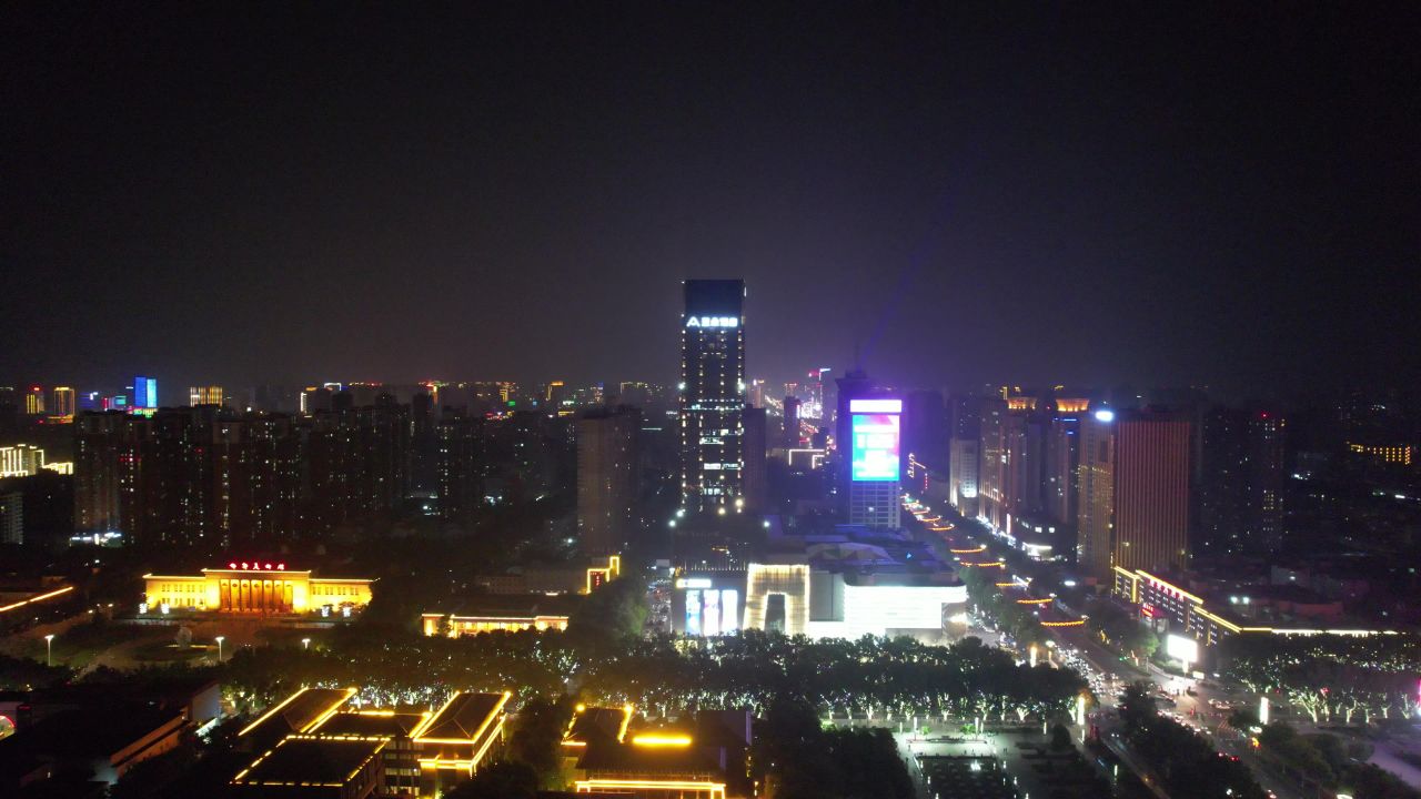 河北邯郸城市夜景灯光航拍