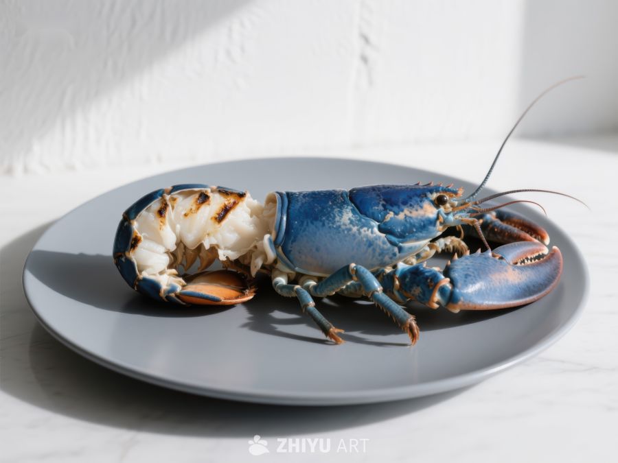 盘中的蓝色龙虾